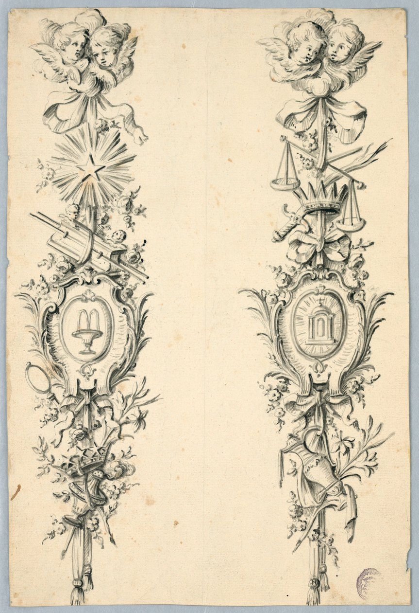 Design til to trofæer med henvisning til jomfruen af Unknown artist