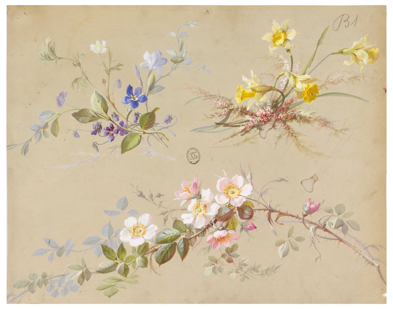 Design til tapet og tekstil: Blomster af Unknown artist
