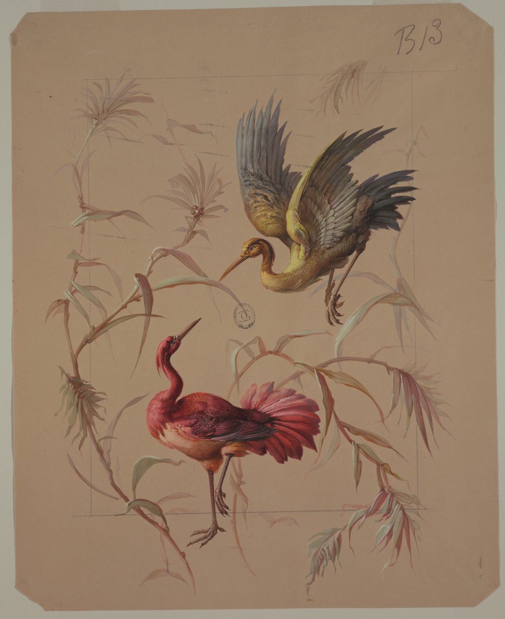 Design til tapet og tekstil: Blomster og fugle af Unknown artist