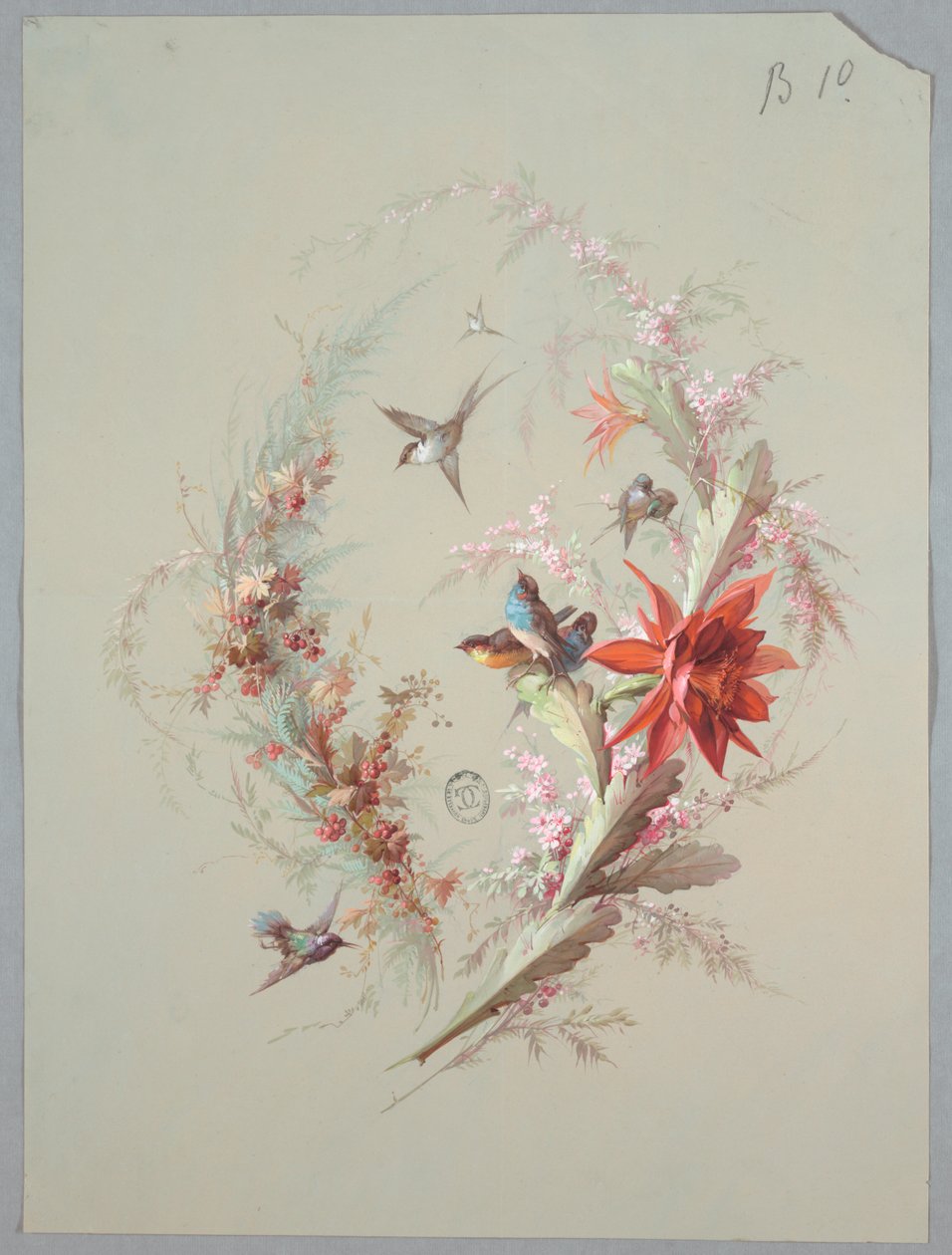 Design til tapet og tekstil: Blomster og fugle af Unknown artist