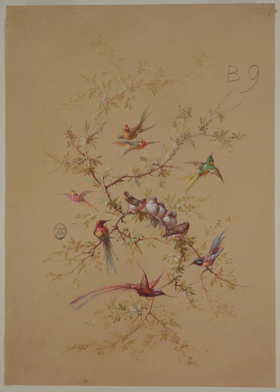 Design til tapet og tekstil: Blomster og fugle af Unknown artist