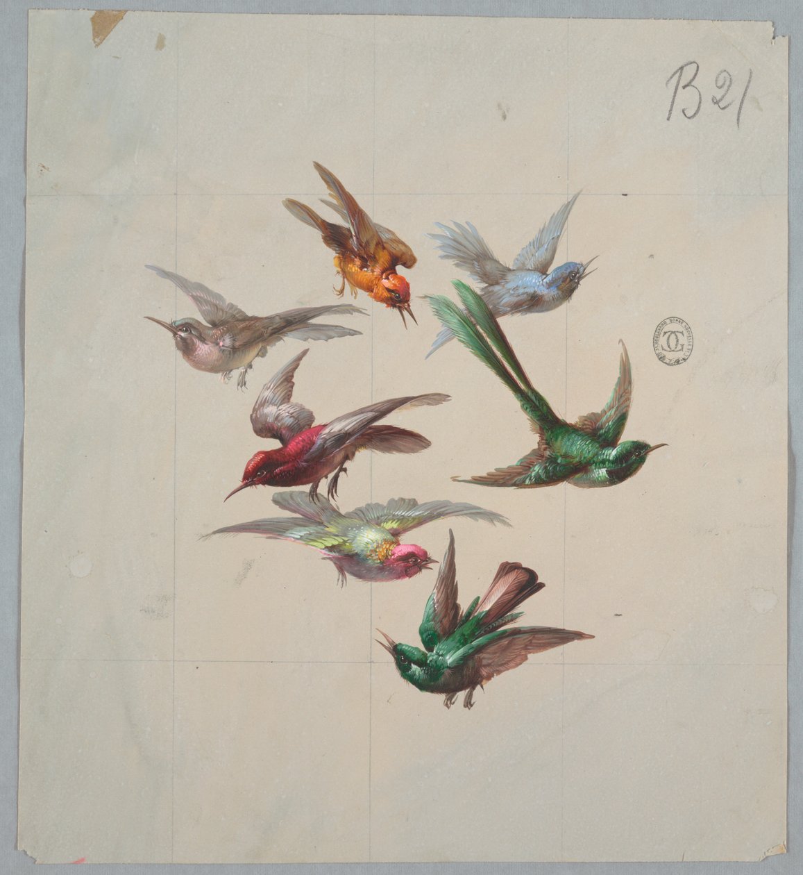 Design til tapet og tekstiler: Fugle af Unknown artist