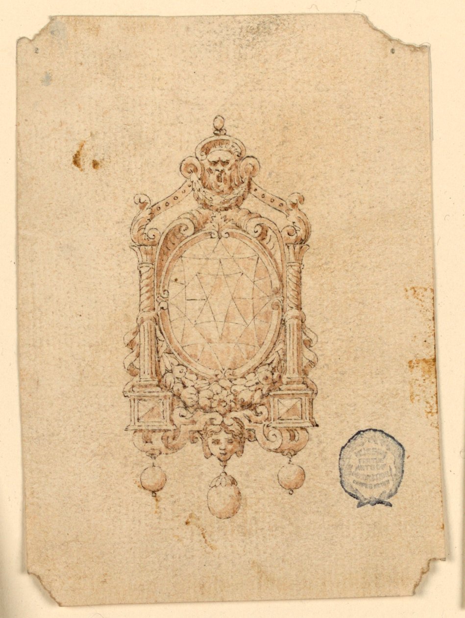 Design til en broche med oval diamant af Unknown artist