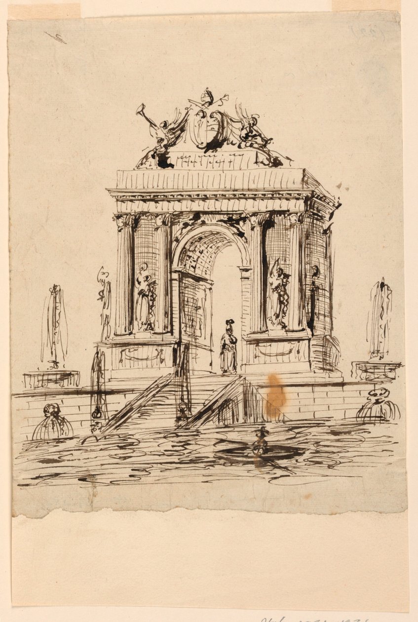 Design til en springvand med pave Gregor XVIs våbenskjold af Unknown artist
