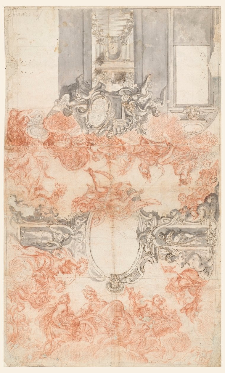 Design til et malet loft og udsmykningen af en kort væg, der illustrerer årstiderne af Unknown artist