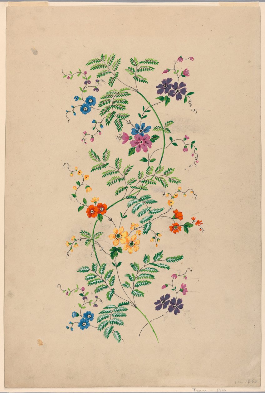 Design til en lodret Rinceau til et vævet stof af Unknown artist