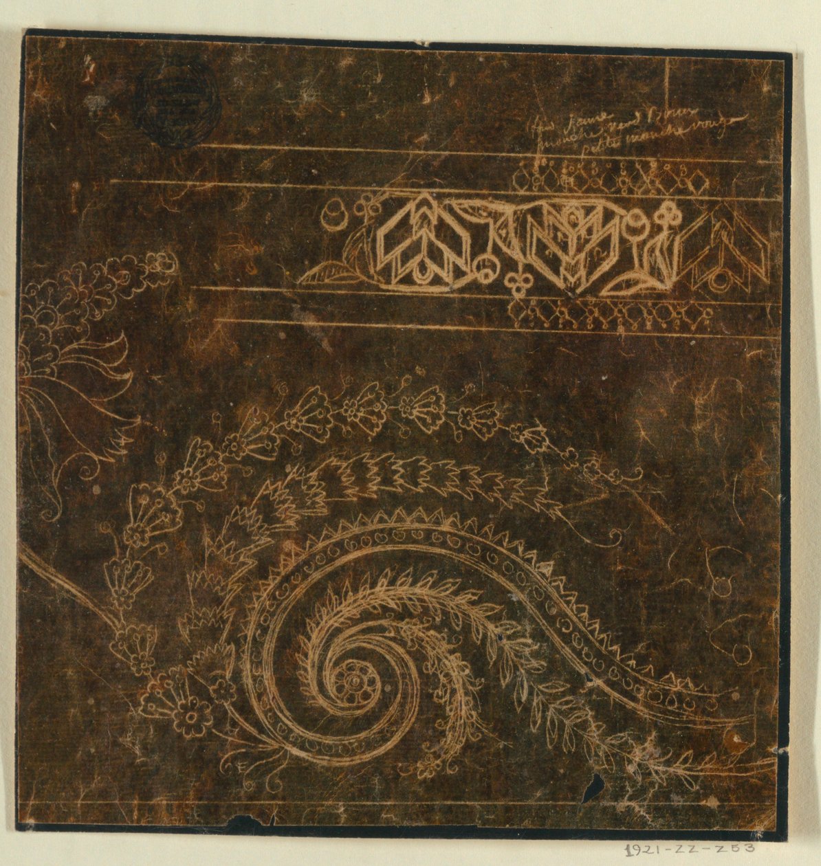 Design til et broderet kantmotiv, ufærdigt af Unknown artist