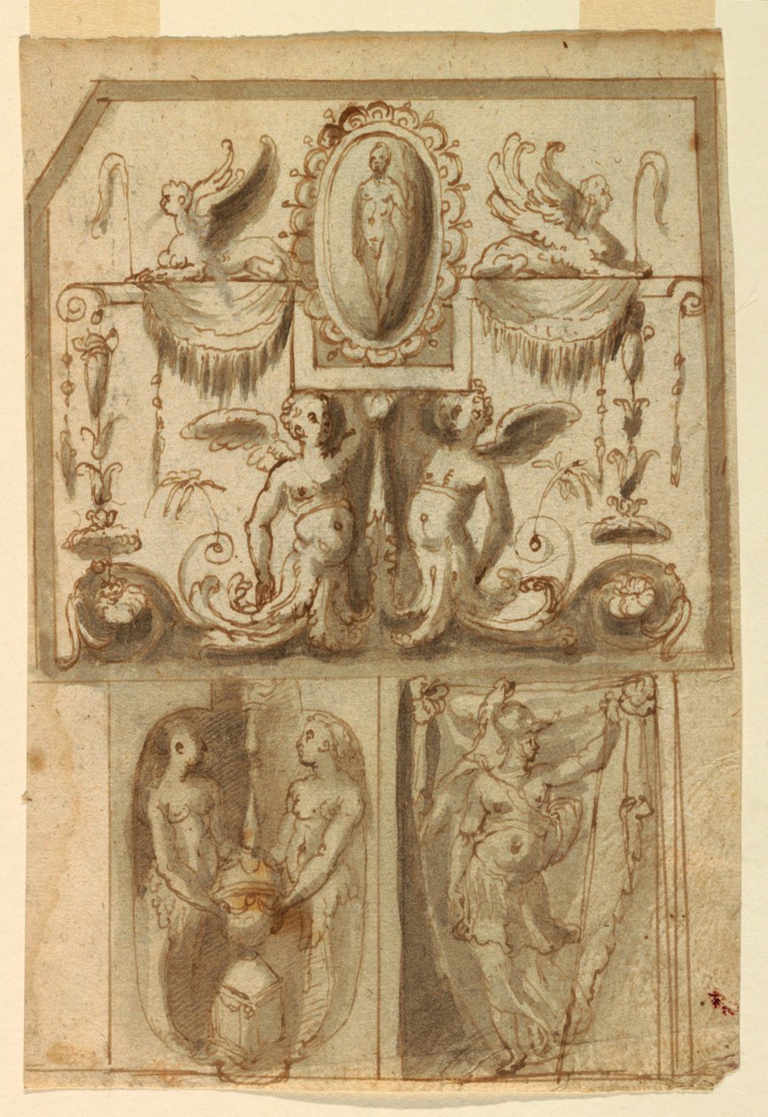 Design til de malede dekorationer af tre paneler af Unknown artist