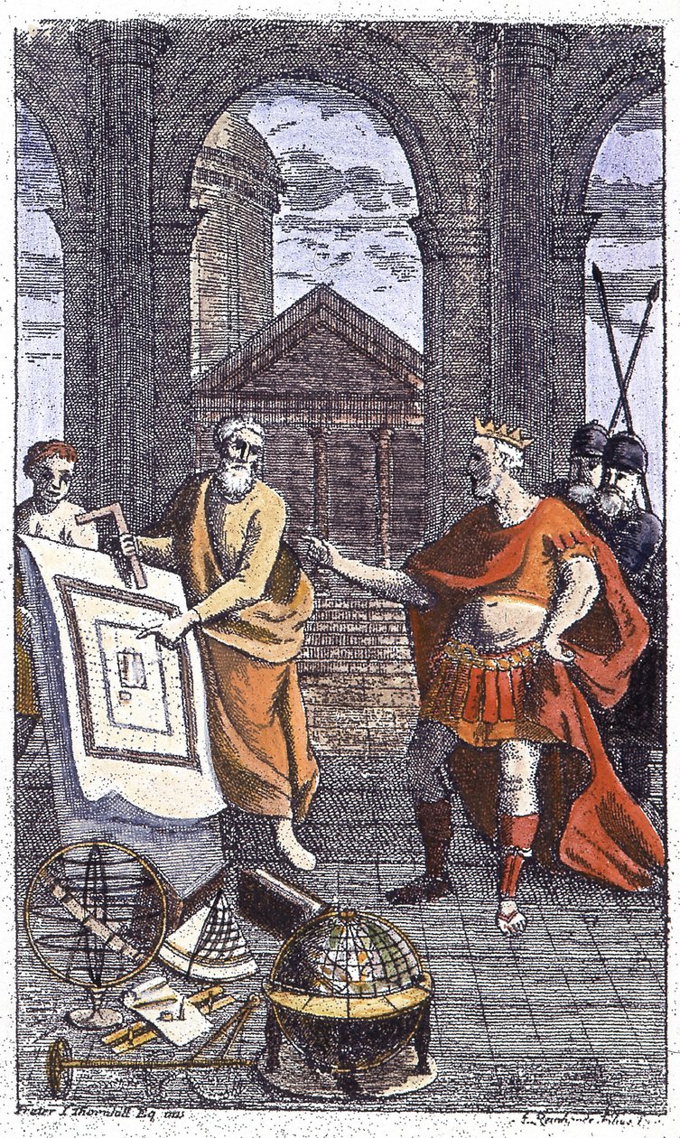 Detalje af 27797: "" Histoire obligations et statutes de la très ærværdige Confraternity des Francs-Masons"": Frontispice indgraveret af Reinhardt Jr. (1742), til det berømte værk af den tredjes bror, hvor er oversat de væsentlige passager af Ander af Unknown artist