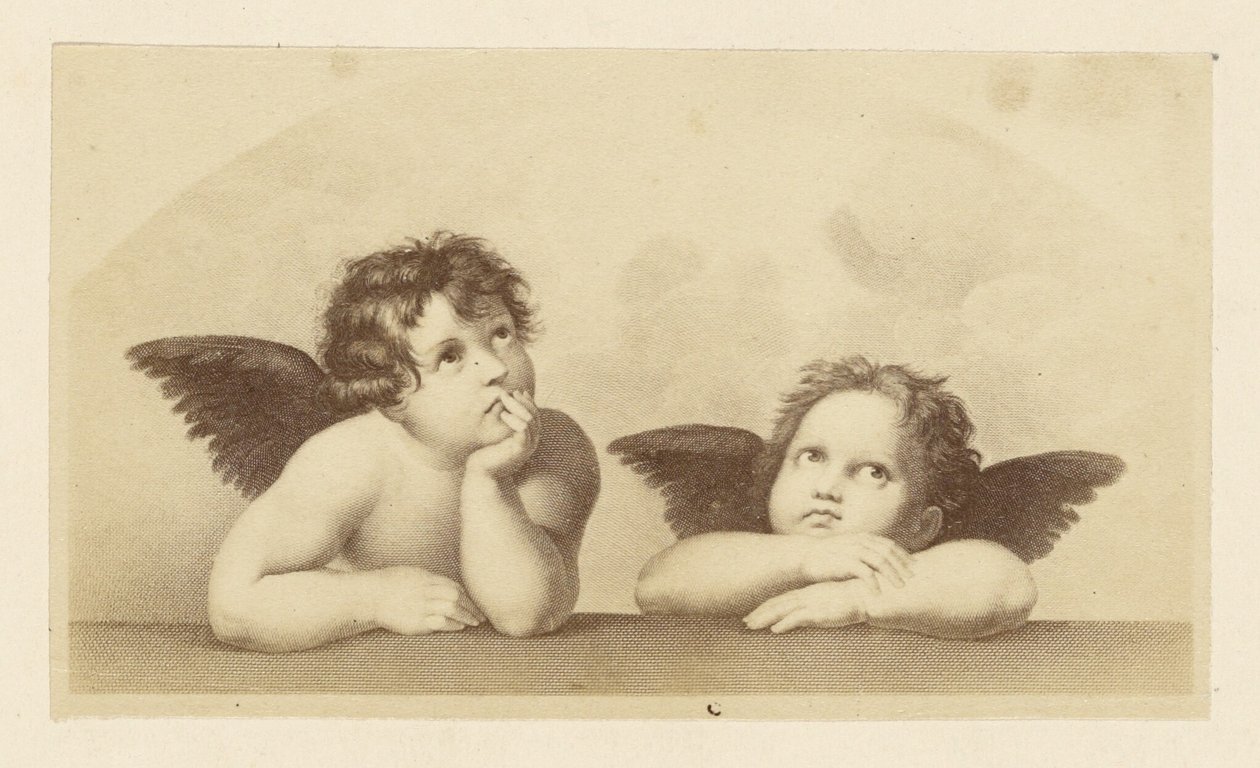 [Detalje af keruber fra Rafaels "Sixtinske Madonna"]. af Unknown artist