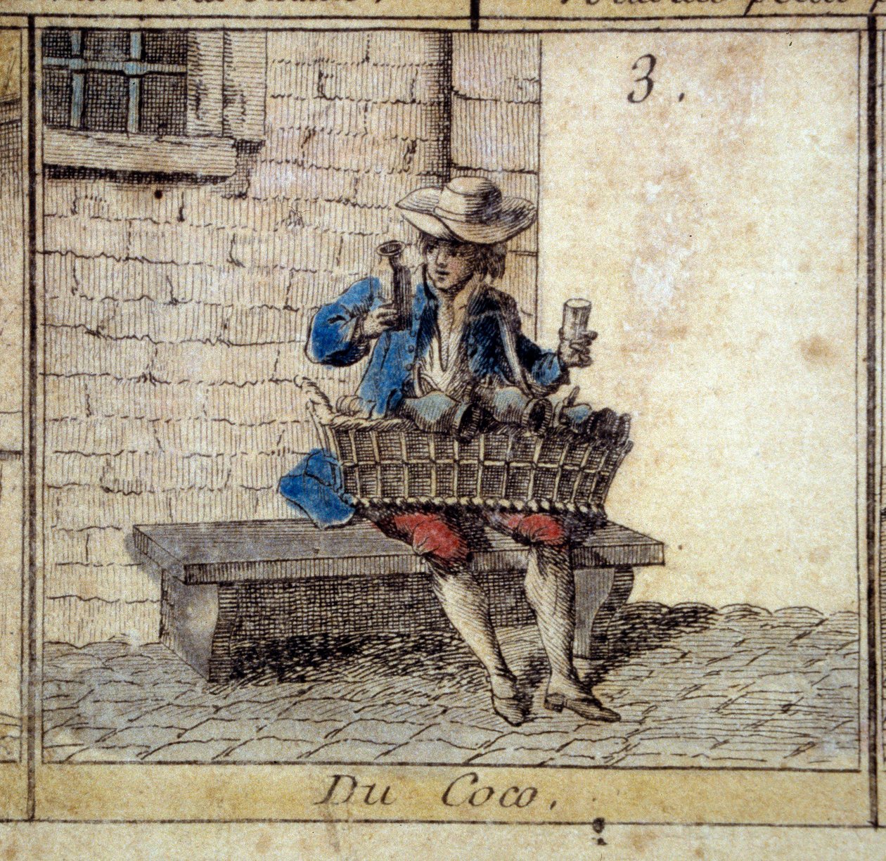 Detalje af spillet med Cree of Paris-gåsen: kokoshandleren (sælger nipsgenstande). Stik af det 18. århundrede. Saml. Afrejse. af Unknown artist