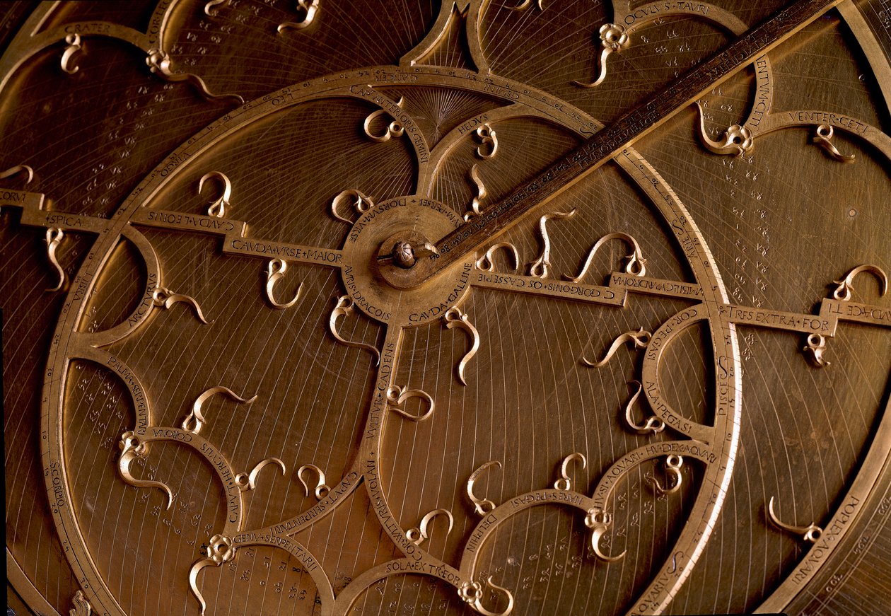 Detaljevisning af en kobber astrolabium. Firenze fra det 17. århundrede, institut og museum for videnskabshistorie af Unknown artist