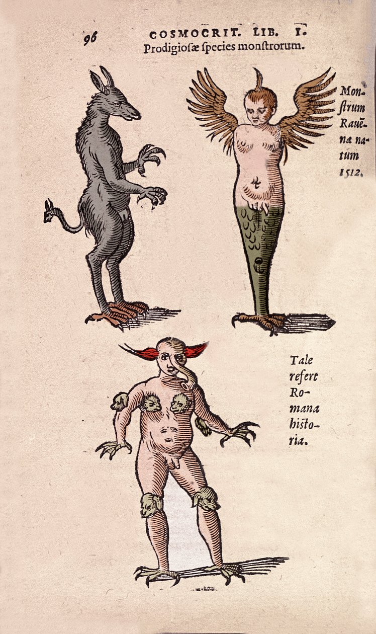 Forskellige monstre og fantastiske væsner fra Krakow og Ravenna Plate taget fra "" De Natura Divini Caracterismis"" af Cornelio Gemma af Unknown artist
