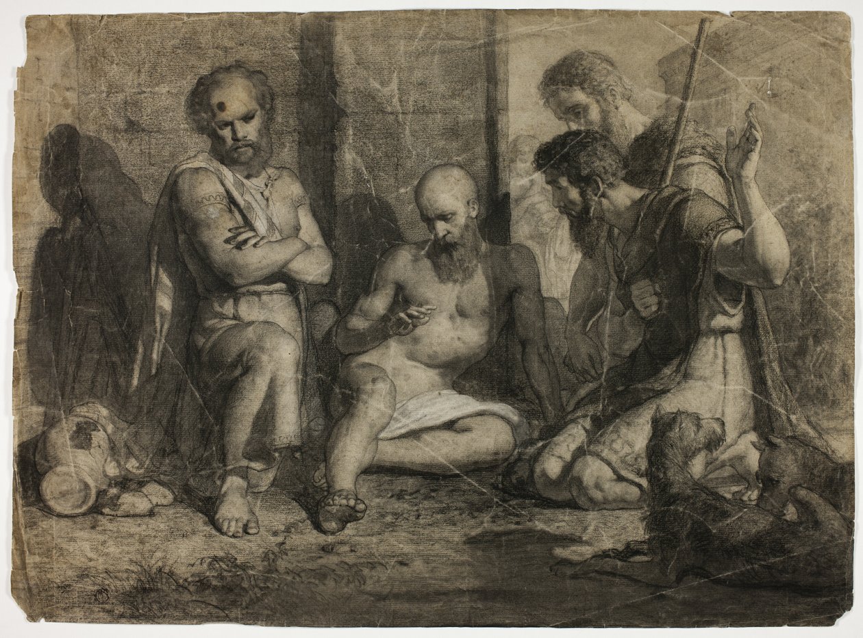 Diogenes beder Alexander den Store om at træde til side (recto); Gående akademisk mandlig nøgen (verso) af Unknown artist