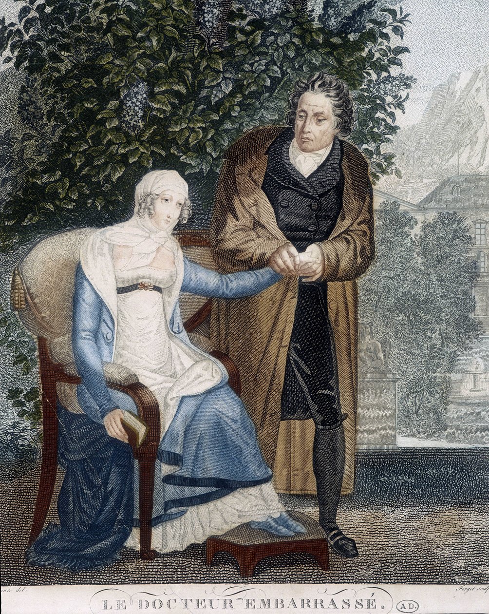 Læge præget (foran en syg kvinde). af Unknown artist