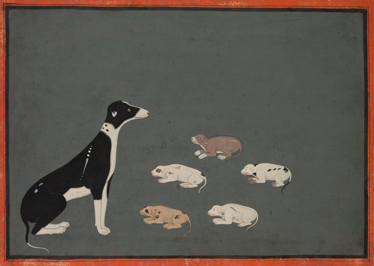 Hund med hvalpe af Unknown artist