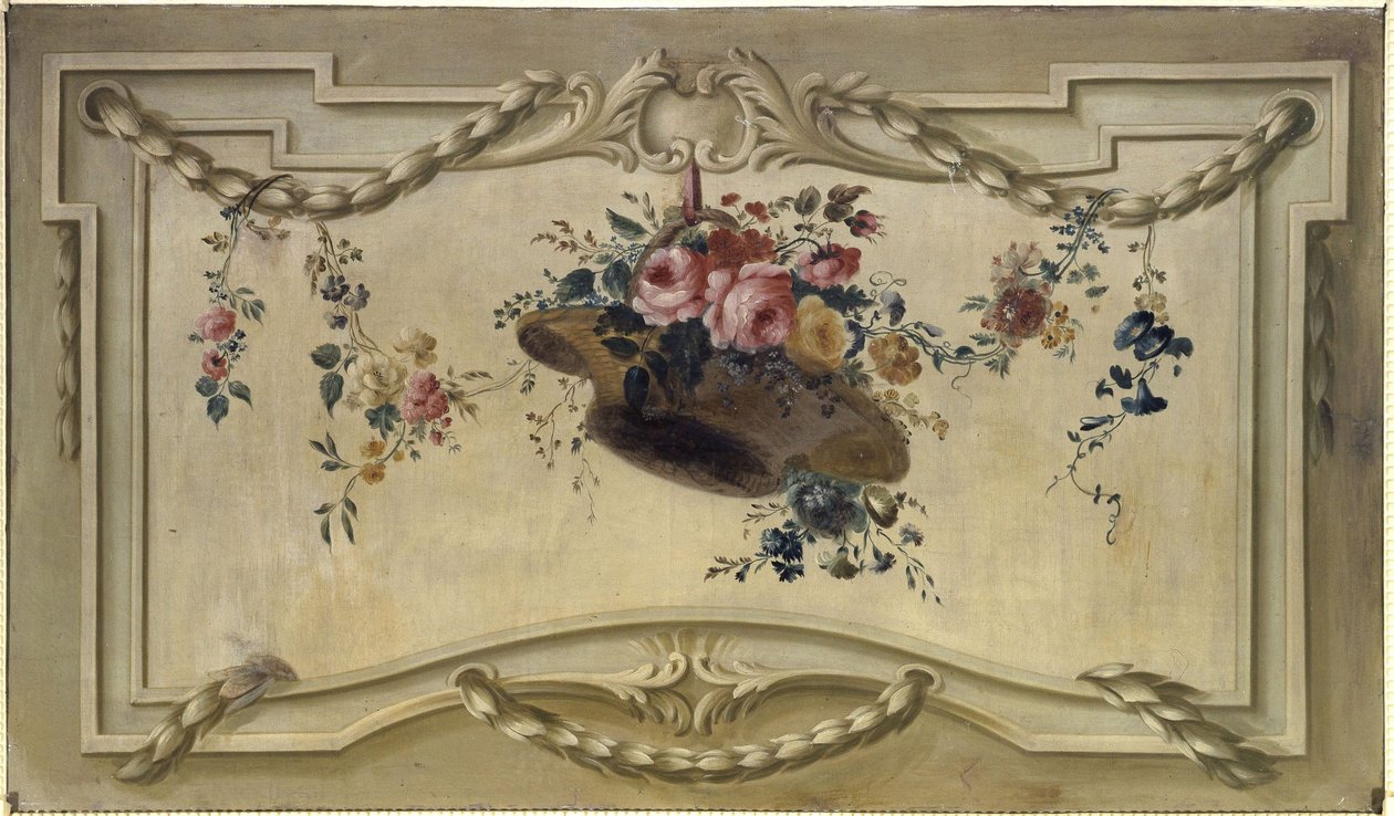 Dørbeklædning: blomsterkurv, mellem 1769 og 1789 (olie på lærred) af Unknown artist