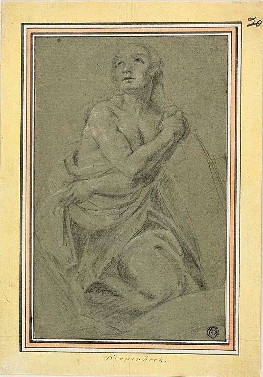 Draperet knælende kvindelig nøgen af Unknown artist