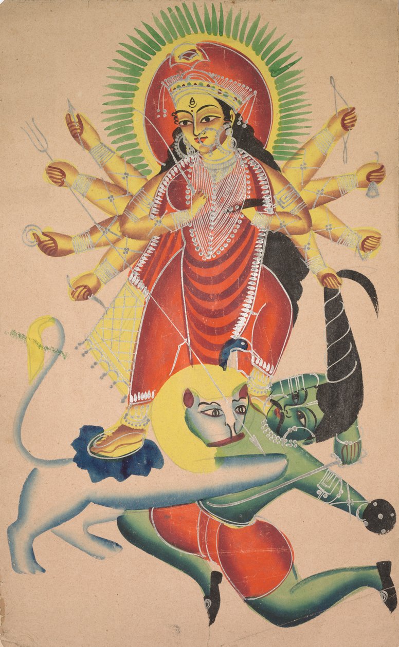 Durga dræber Dæmonen Mahisha af Unknown artist