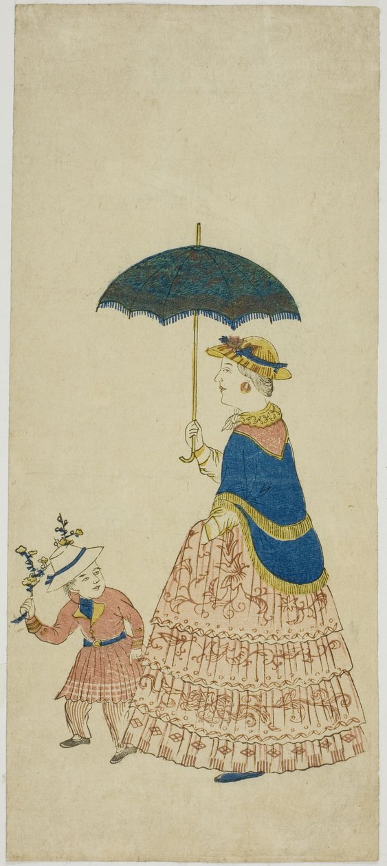 Hollandsk dame med parasol og lille dreng 阿蘭陀婦人と子供 (Orando fujin to kodo mo) af Unknown artist