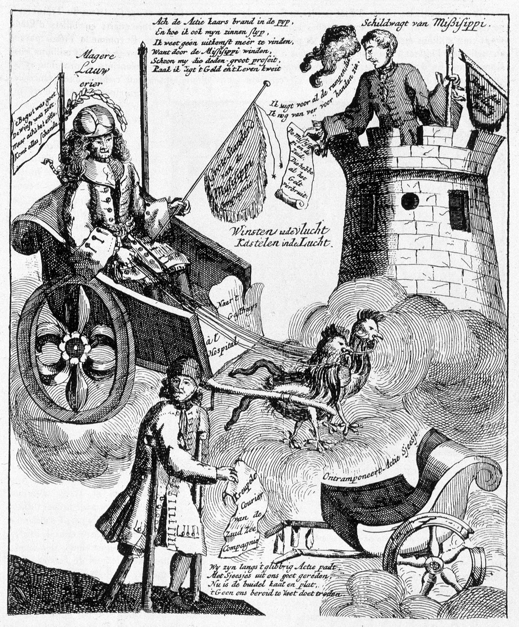 Hollandsk satiretryk mod John Law (1671-1729), om Mississippi-sagen af Unknown artist
