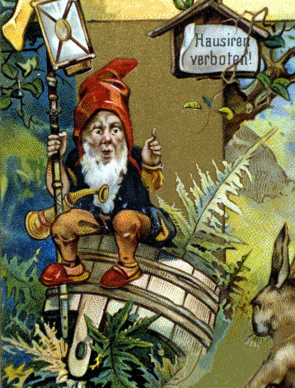 Dværg eller farfadet med lanterne. 1800-tallets kromolitografi. af Unknown artist