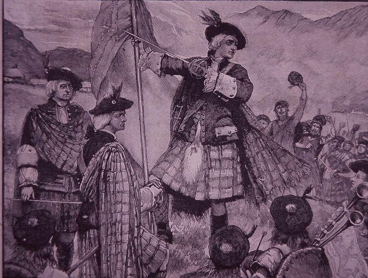 Jarl af Mar hæver jakobiternes standard i 1715 (gravering) af Unknown artist