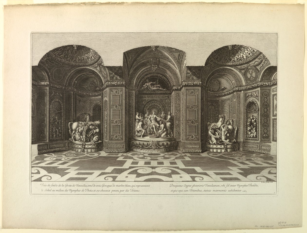 Gravering: Versailles, Grotte, Interiør. af Unknown artist