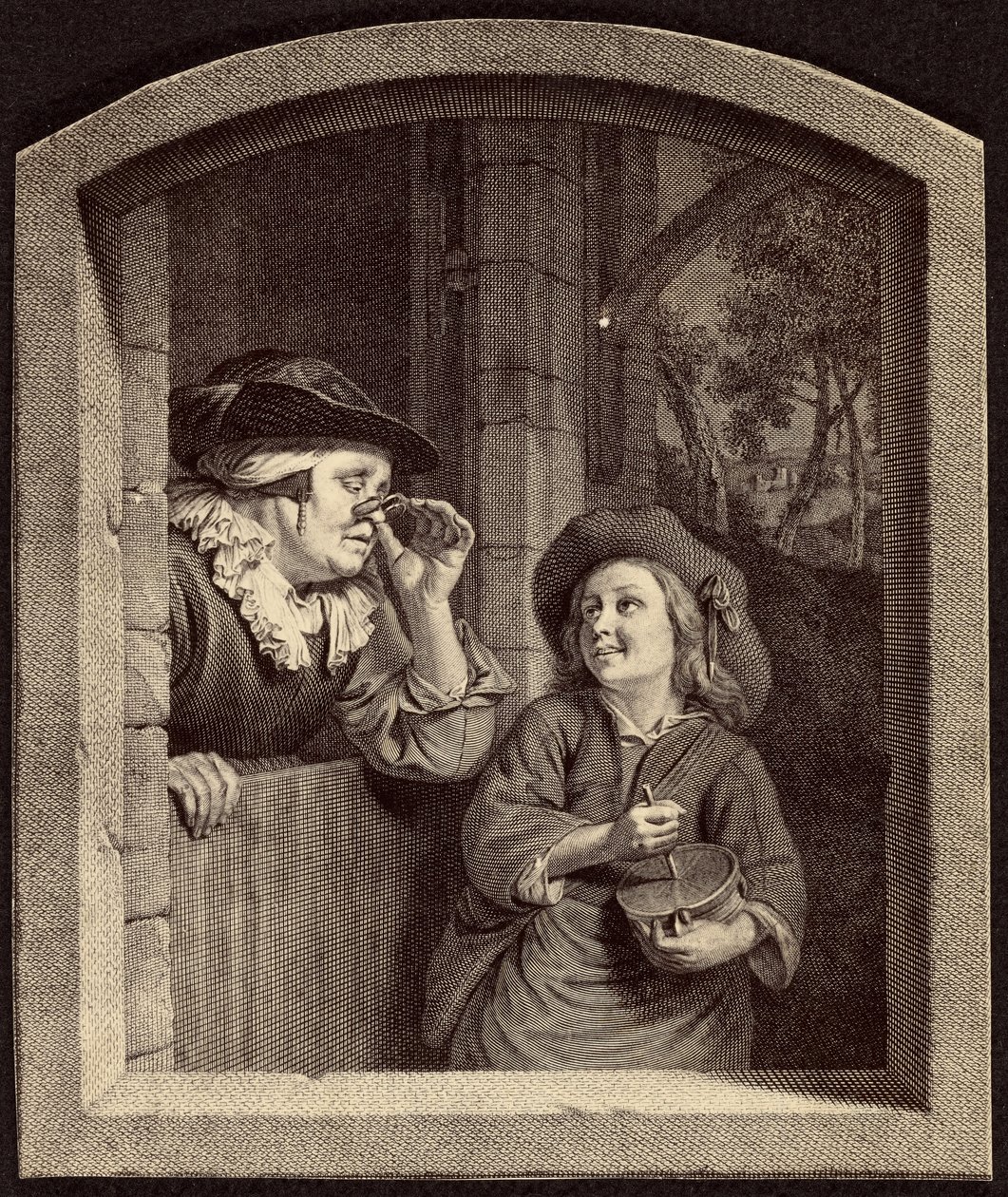 [Gravering af gammel kvinde og dreng]. af Unknown artist