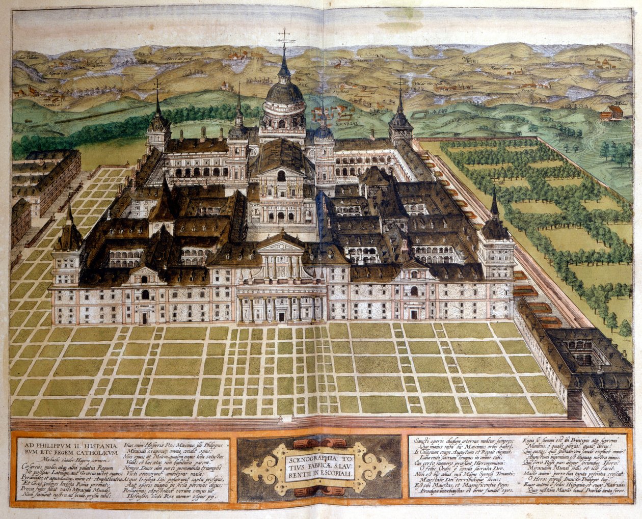 Gravering, der repræsenterer paladset Escorial eller Escorial i Spanien. sd. 17. århundrede. af Unknown artist