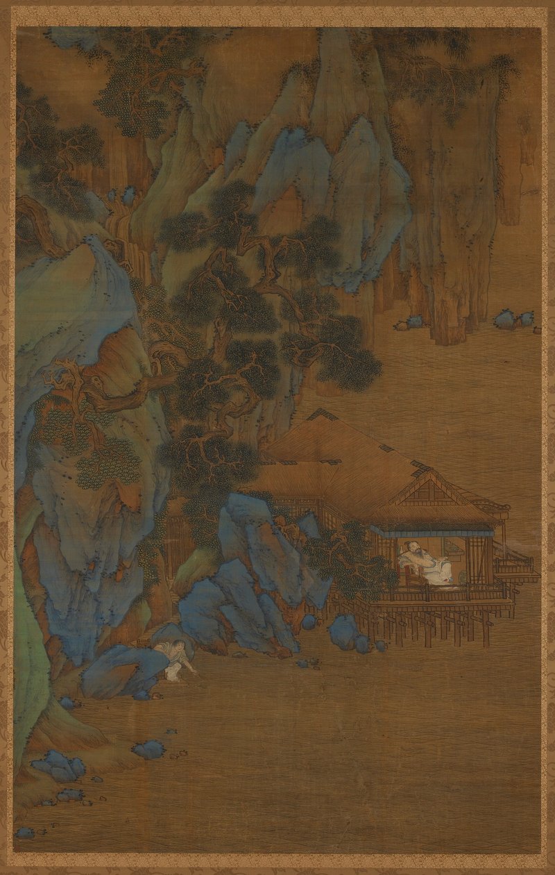 Nyder brisen i en pavillon ved vandet af Unknown artist
