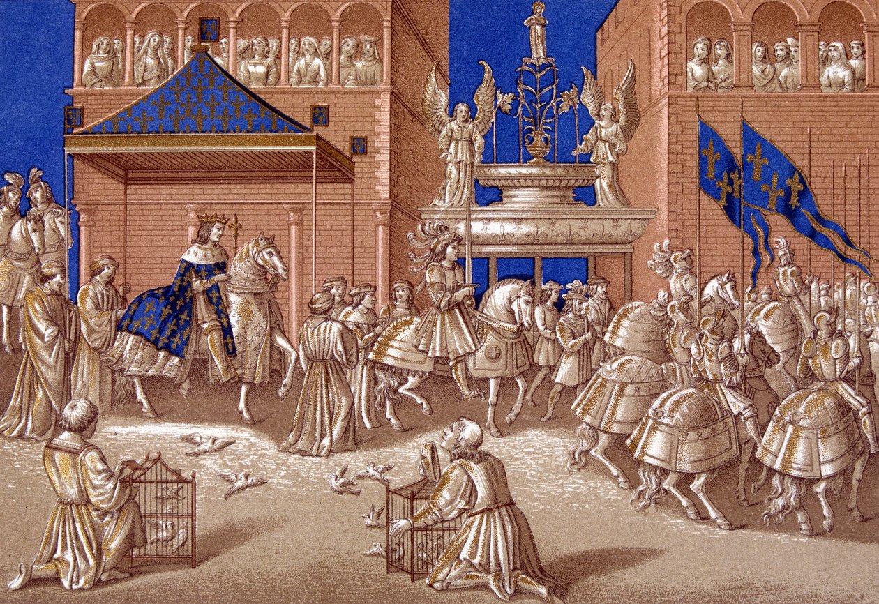 Charles VIIs (1403-1461) indtog til Paris. 1800-tallets kromolitografi. af Unknown artist