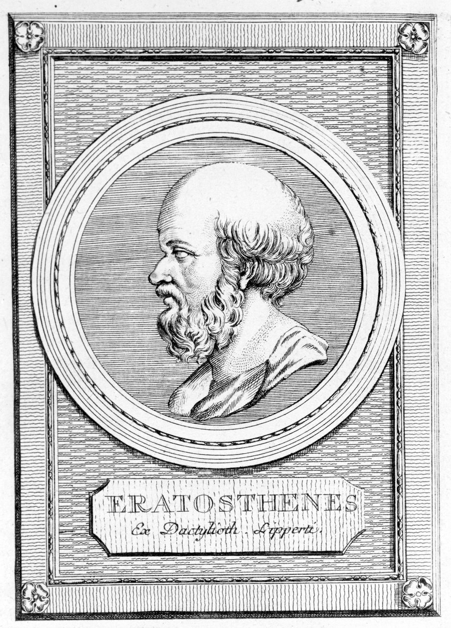 Eratosthenes (275 f.Kr. - 195 f.Kr.) matematiker, astronom geograf og digter. Portræt af bagefter: "Galleri over de gamle grækere og romere", bd. II. Poschiavo 1784. af Unknown artist