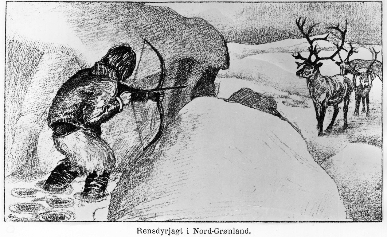 Eskimo hunting game with a bow - Ervin Astrup, North Blandt Polens Naboer Kistriana af Unknown artist