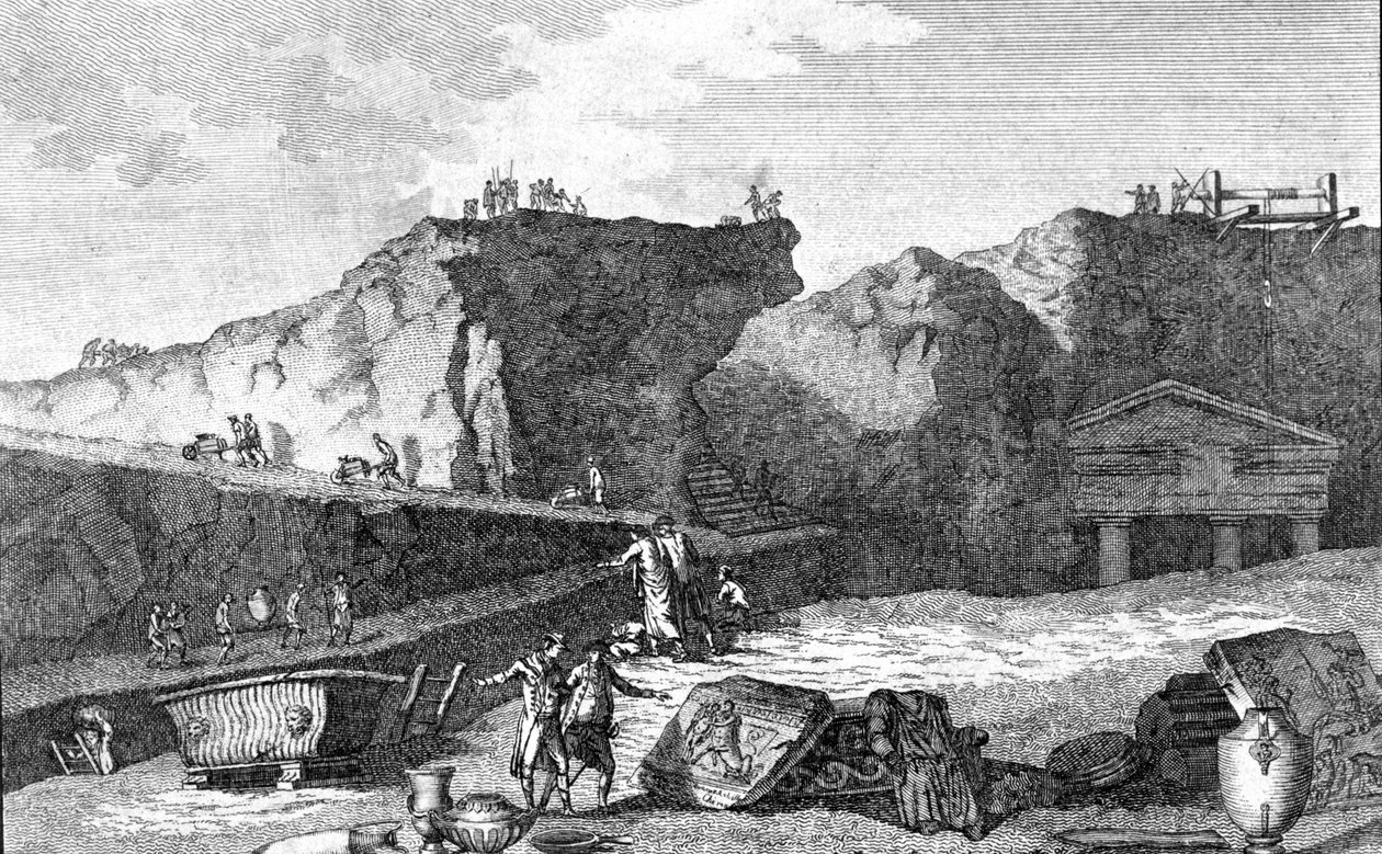 Udgravninger i Pompei. Gravering af Unknown artist