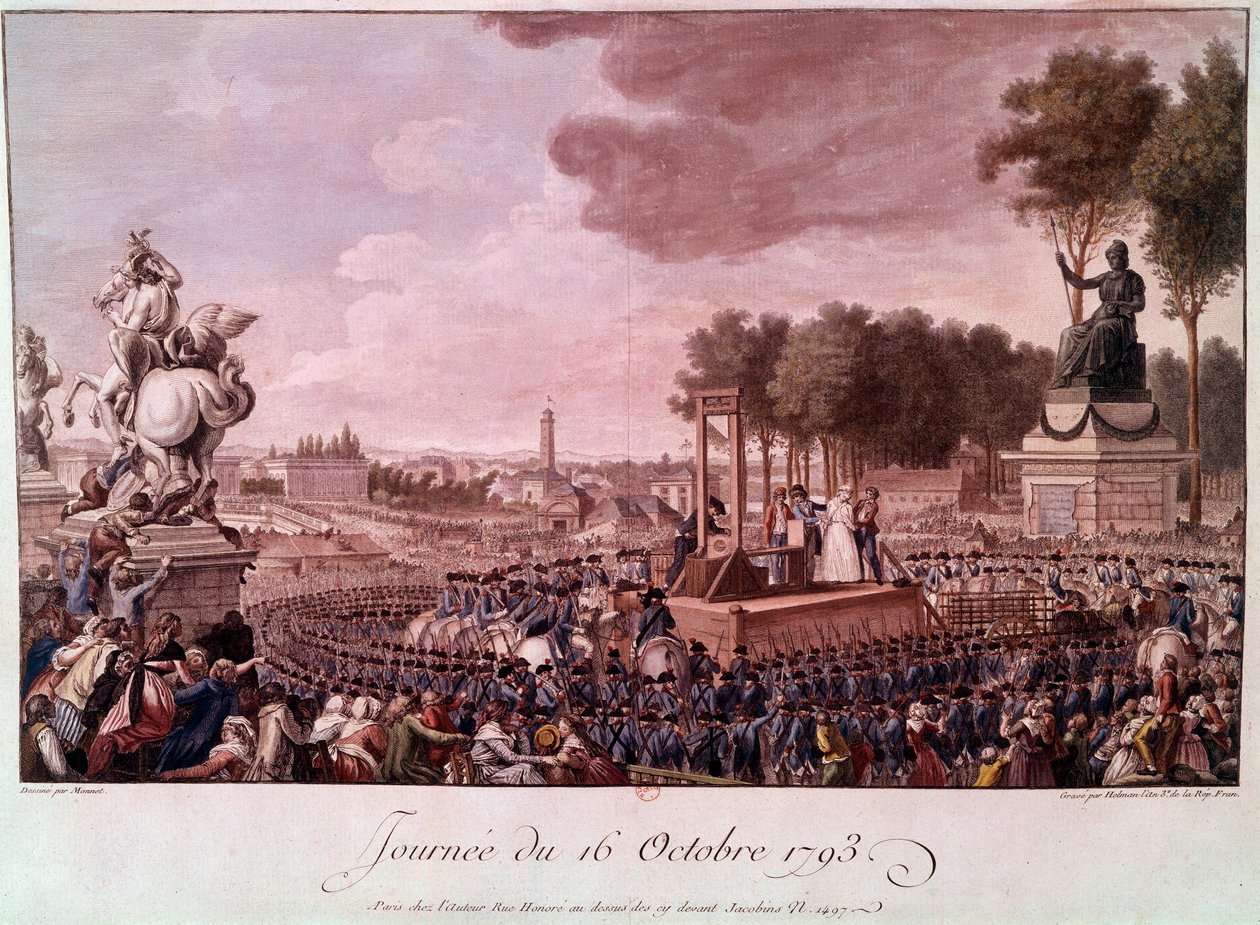 Henrettelse af Marie Antoinette: Dronning Marie Antoinette på stilladset den 16. oktober af Unknown artist