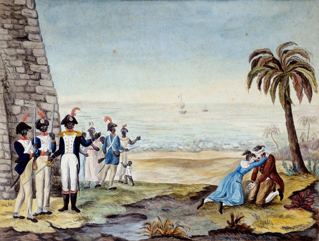 Henrettelse af en nybygger: Henrettelse af en nybygger under oprøret i Santo Domingo (Centralamerika, Antiller) i 1791. Indgravering af det 18. århundrede. Chartres, Museum of Fine Arts af Unknown artist