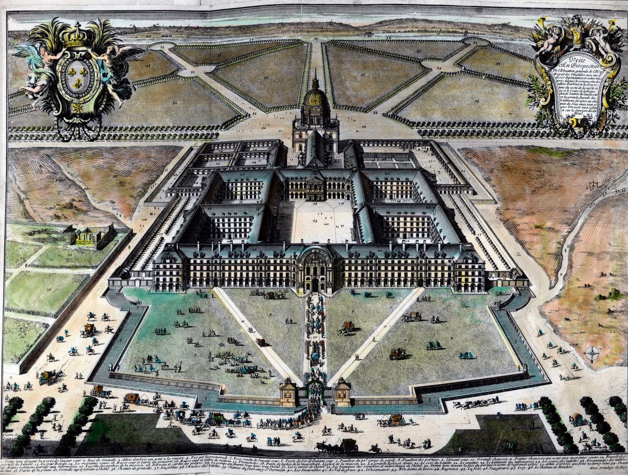 Udvendig udsigt af hotel des Invalides i Paris i det 18. århundrede. Stik af det 18. århundrede. Privat samling. af Unknown artist
