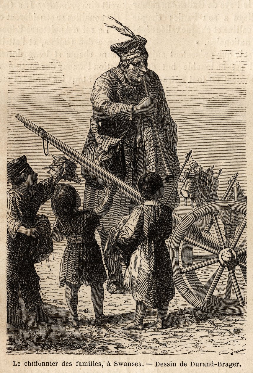 Familieklud i Swansea. Tegning af Durand Brager, for at illustrere et besøg på de store fabrikker i Wales i 1862, af L.Simonin. Indgravering i "" Le tour du monde"", redigeret af Edouard Charton af Unknown artist