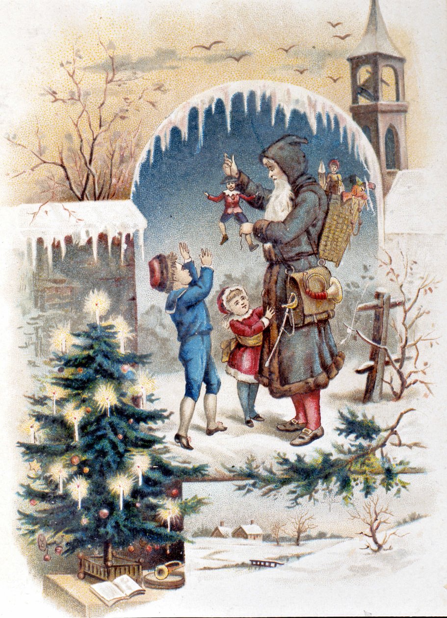 Julemanden med børn. 1892 kromolitografi. af Unknown artist