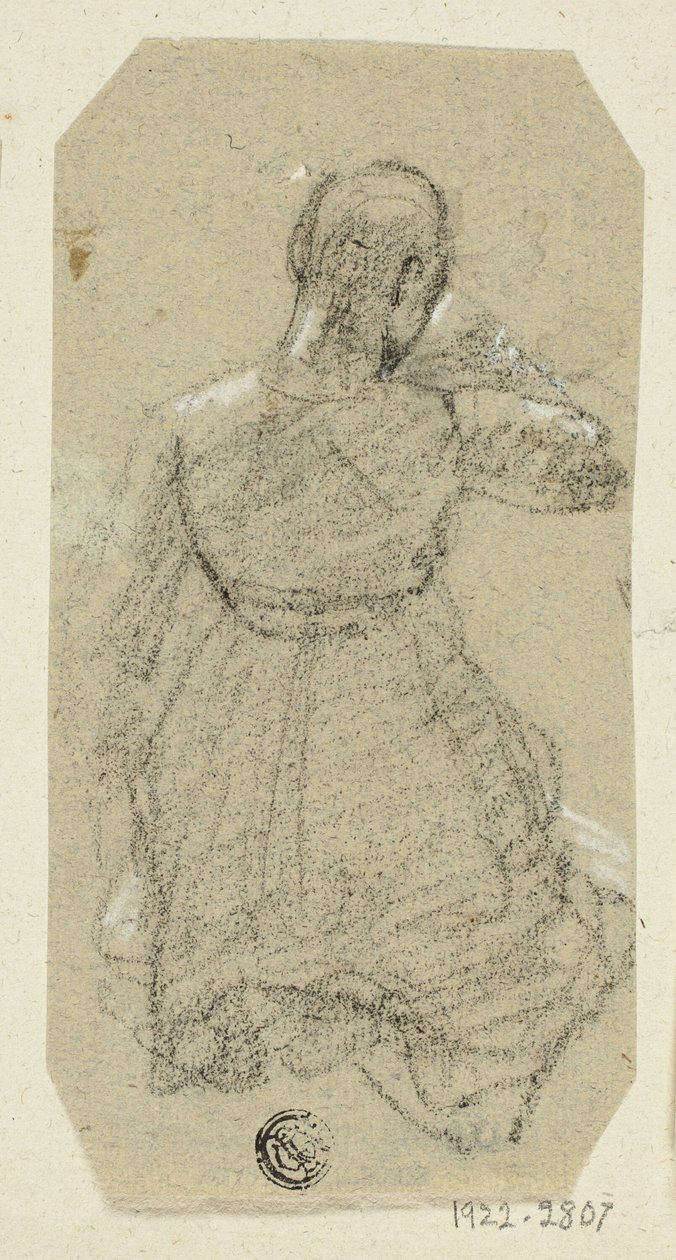 Knælende kvindefigur, set bagfra af Unknown artist
