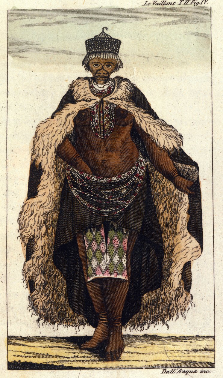 Kvindelig medlem af den sydafrikanske stamme af Hottentotter, gravering fra 1820. af Unknown artist