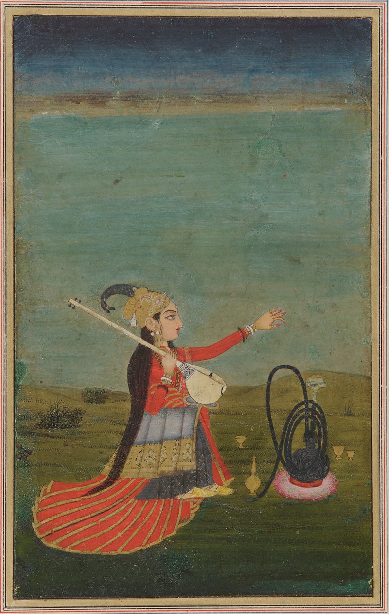 Kvindelig kunstner med Tanpura af Unknown artist