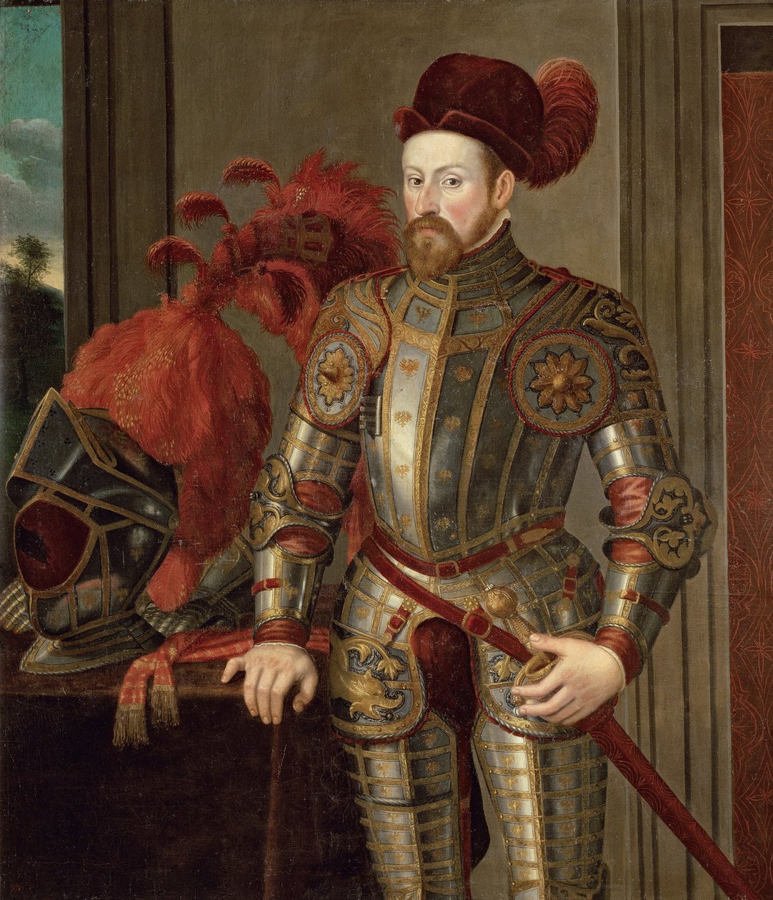 Ferdinand II af Tyrol (af Habsburg), ærkehertug af Østrig - Portræt af Ferdinand II (1529-1595), ærkehertug af Østrig, Anonym . Olie på lærred, ca 1557. Kunsthistorisk museum, Wien af Unknown artist