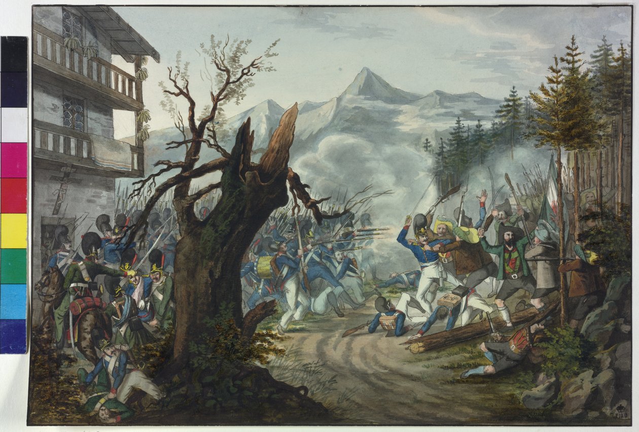 Kamp mellem bayerske soldater og tyrolske bønder af Unknown artist