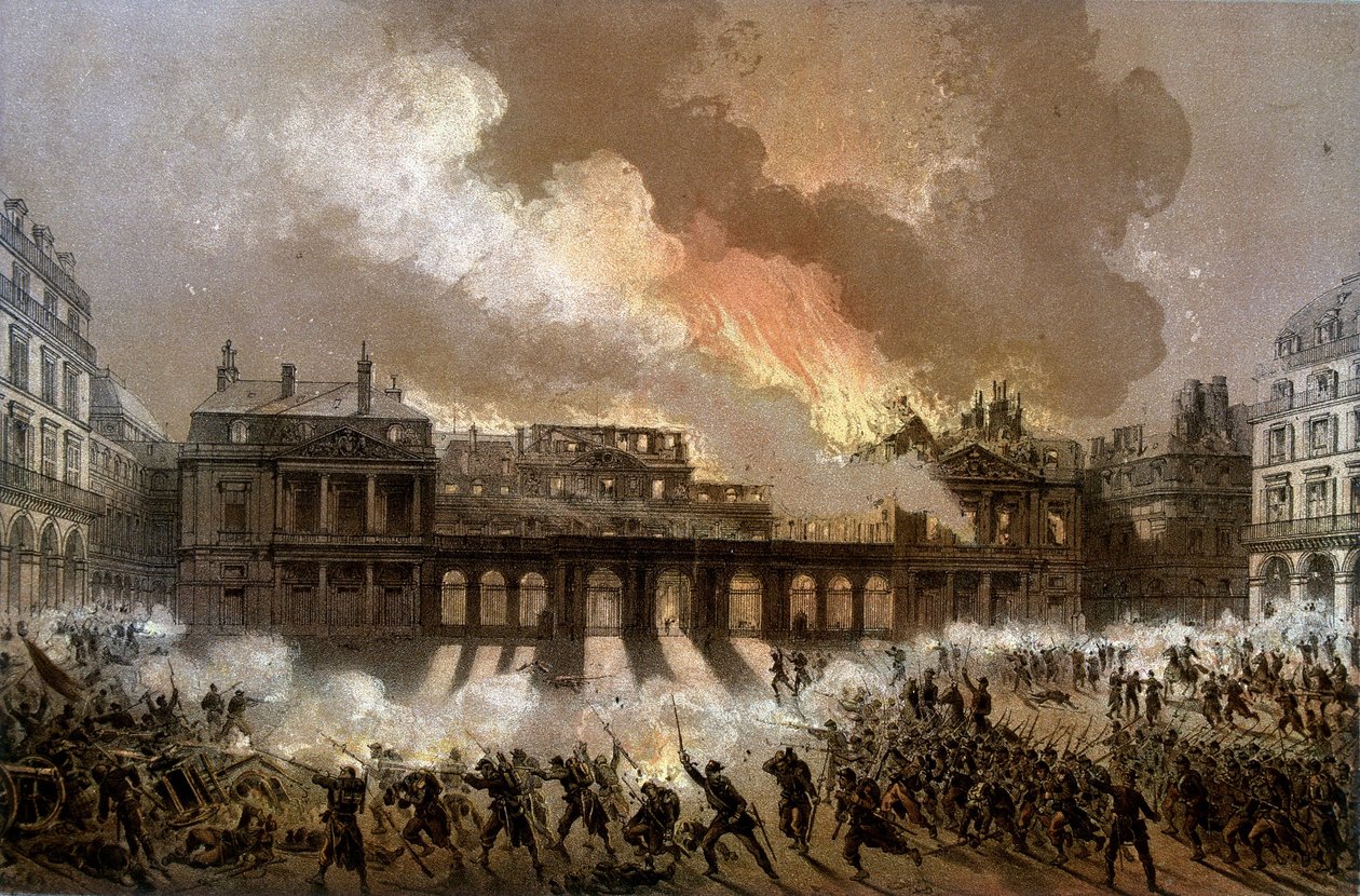 Brand af det kongelige palads den 24. maj 1871 - litografi, slutningen af det 19. århundrede af Unknown artist