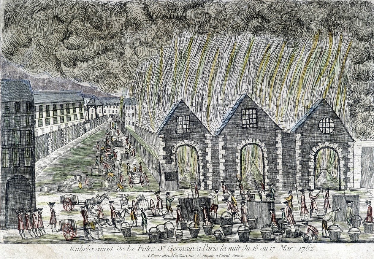 Brand på Saint Germain-messen i Paris i 1762. af Unknown artist