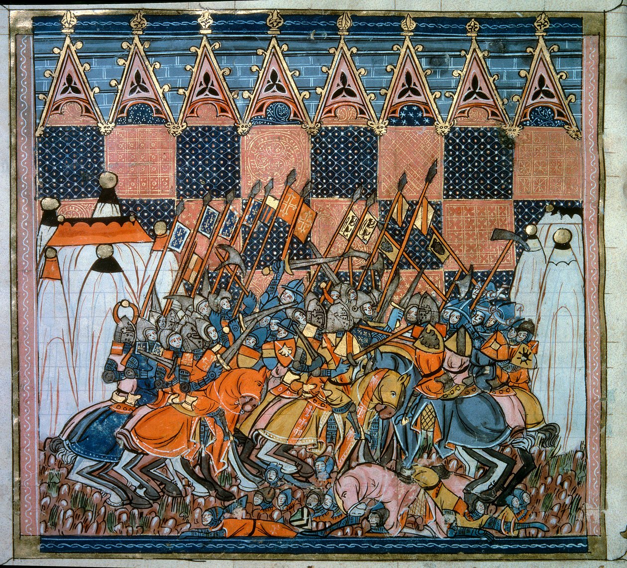 Første korstog: belejringen og erobringen af Jerusalem ved overgangene ledet af Godefroy de Bouillon (1058-1100) i 1099. Miniature fra "Chronicles d