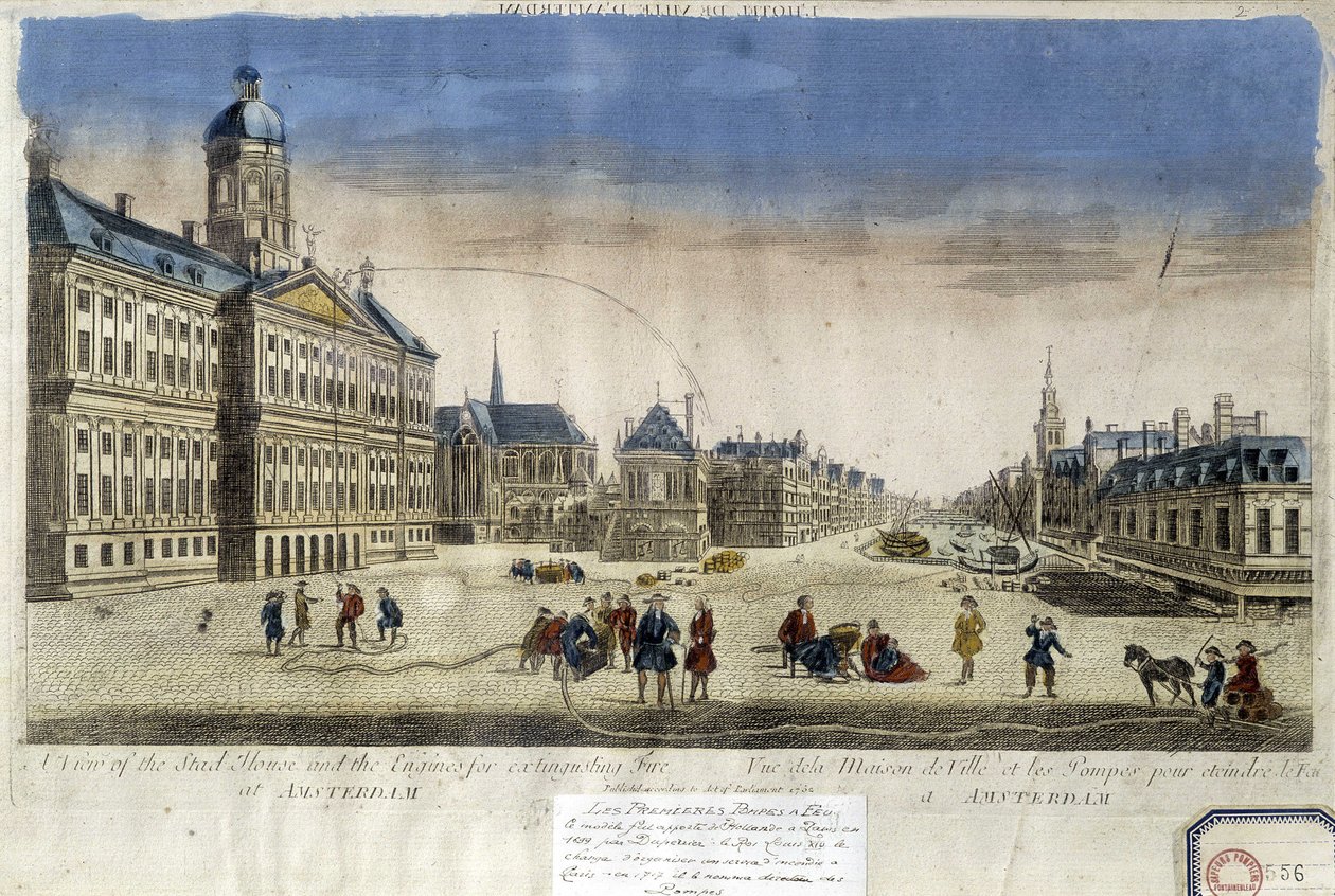 Første brandpumper foran Amsterdam Rådhus - Optisk udsigt af Unknown artist