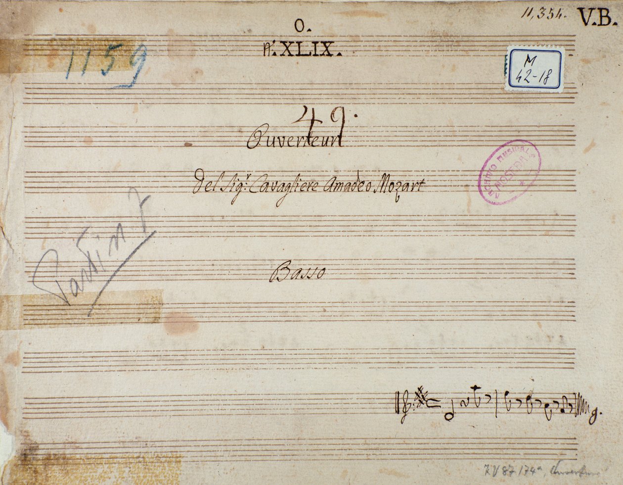 Første side af Mithridate, King of the Pont, opera af Mozart (1770) af Unknown artist